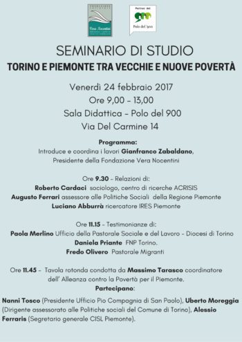 Seminario di Studio: Torino e Piemonte tra vecchie e nuove povertà con Ferraris