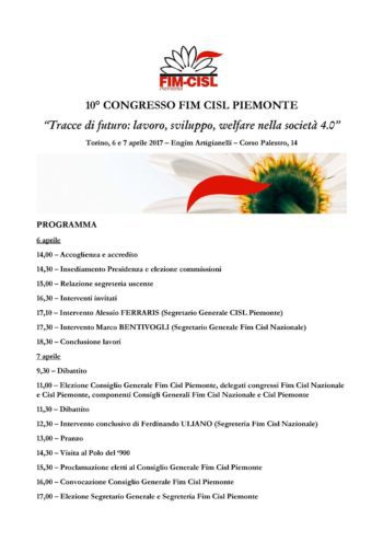 6-7 aprile 2017 Fim_Piemonte _Programma X congresso_2017 s