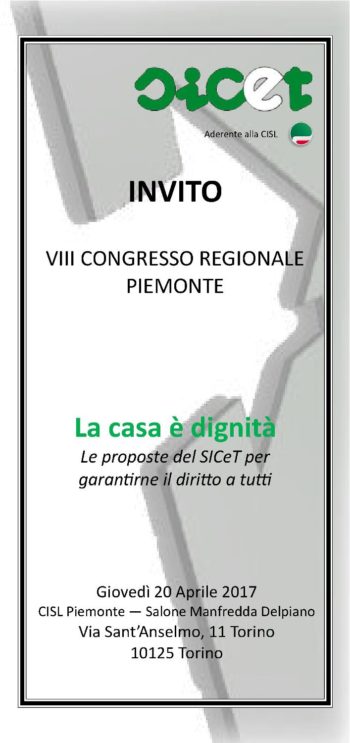 Invito VIII Congresso SICET Piemonte 2017 Regionale