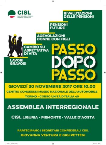 #Passodopopasso: il 30 novembre a Torino l’assemblea dei 500 delegati Cisl di Liguria, Piemonte e Valle D’Aosta