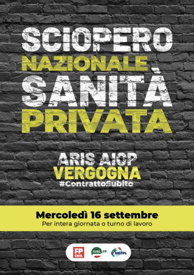 Sciopero Sanità privata il 16 settembre: manifestazione regionale a Torino dalle ore 10 alle ore 12.30