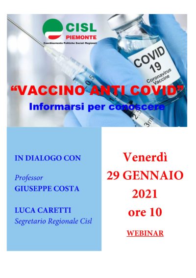 Vaccinazione anti-covid, informarsi per conoscere: l’iniziativa del Coordinamento Politiche Sociali Cisl Piemonte
