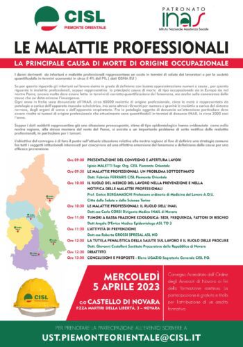 Mercoledì 05 aprile convegno a Novara “Le malattie professionali: la principale causa di morte di origine occupazionale”