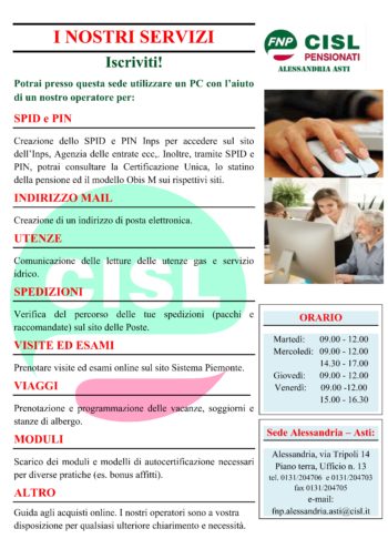 I nuovi servizi dell’FNP CISL Alessandria Asti